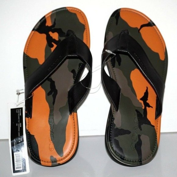 Coach Men’s Rockaway Camo Flip Flop Sandals Fg2222 Size 7 - Picture 1 of 7